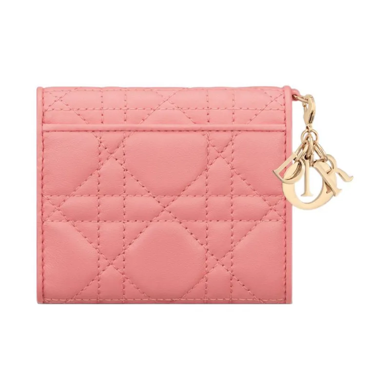 DIOR Lady Dior Soft Lambskin Clutches Card Holder Wallet Women's Light Pink-2