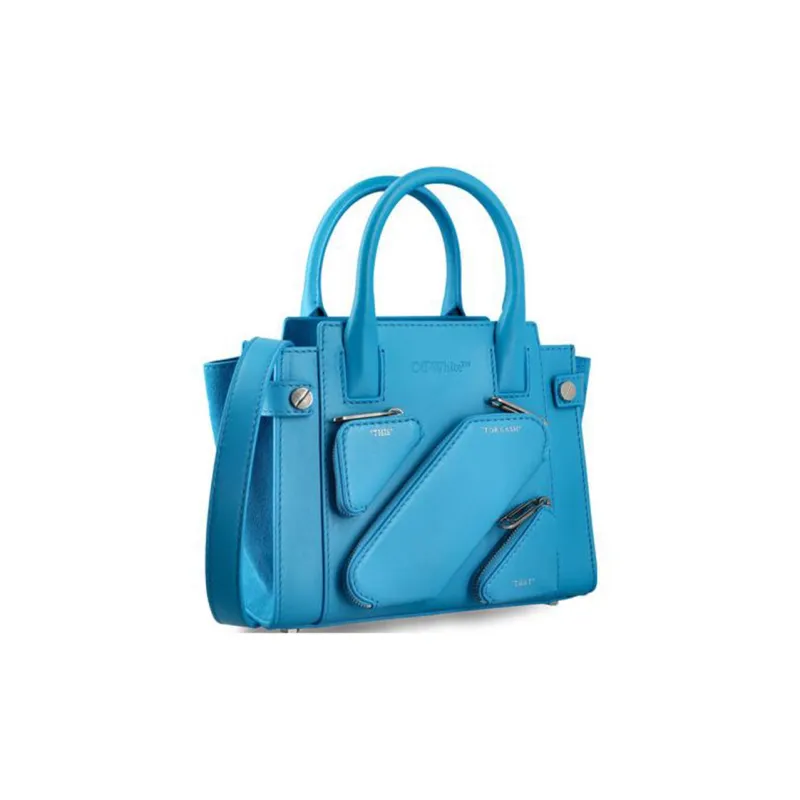 OFF WHITE Leather Shoulder Bag Crossbody Bag Handbag Small Size Women's Blue-4