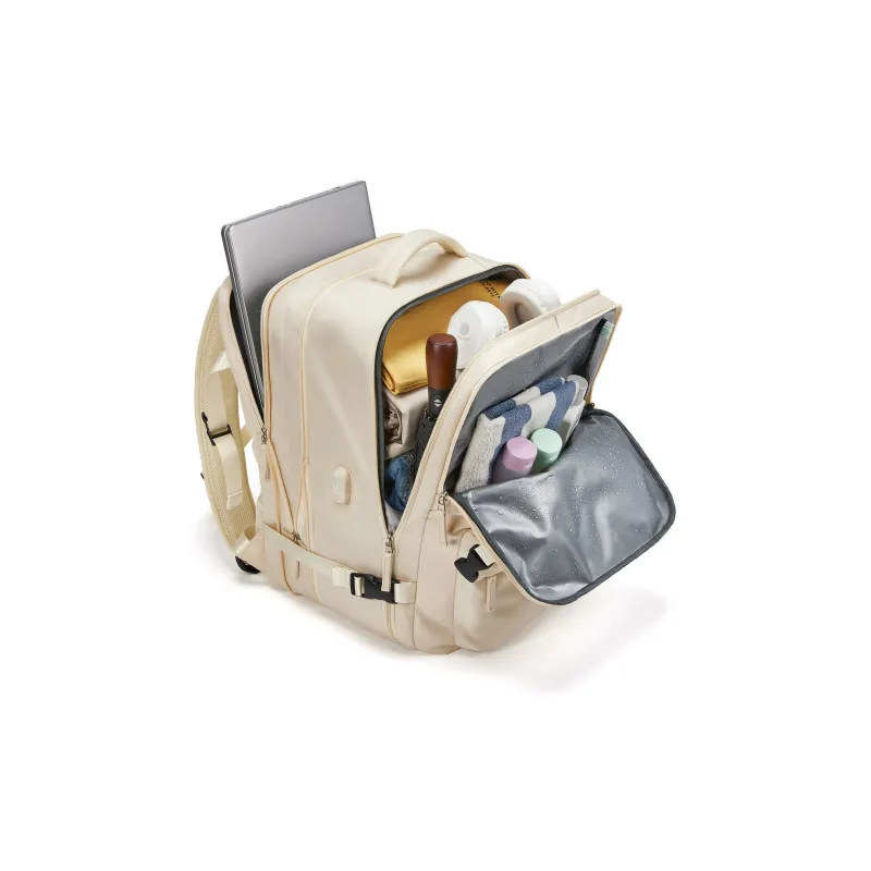 Land Gulls Nylon Double Shoulder Backpack Laptop Bag Regular Unisex Ecru-2