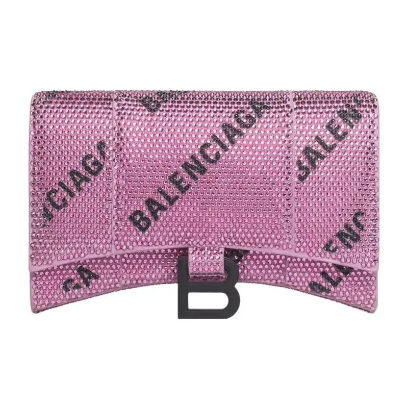 Balenciaga Hourglass Suede Wallet Women's Pink/Black-0