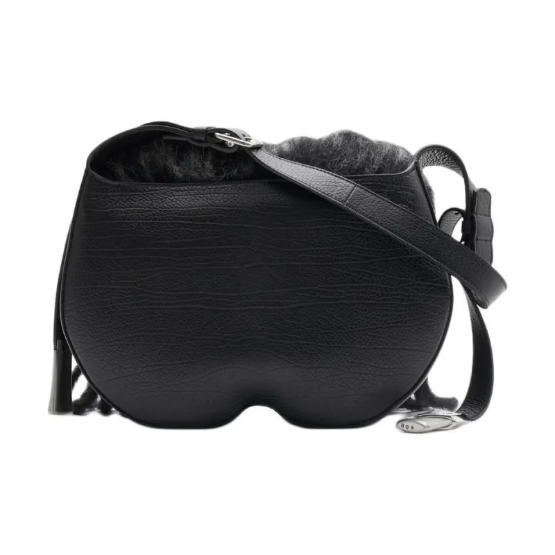 Burberry Chess Grained Calfskin Crossbody Bag Shoulder Bag Women's Black & White-2