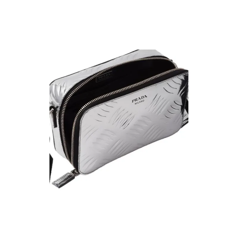 PRADA Brique Leather Crossbody Bag Shoulder Bag Men's Silver-3