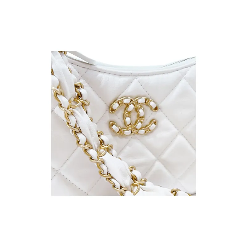 CHANEL Cow Leather Shoulder Bag, Hobo Bag, Handbag Women's White-3