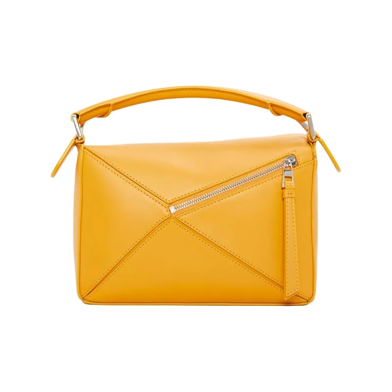 LOEWE Puzzle Satin Cow Leather Handbag Shoulder Bag Crossbody Bag Small Size Women's Sunflower Yellow-5
