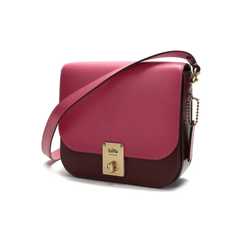 COACH Hutton Leather Saddle Bag Crossbody Shoulder Bag Women's Pink Purple Mix-1