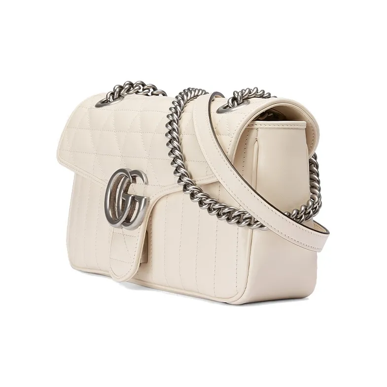 GUCCI GG Marmont Leather Shoulder Bag Crossbody Bag Small Size Women's White-1