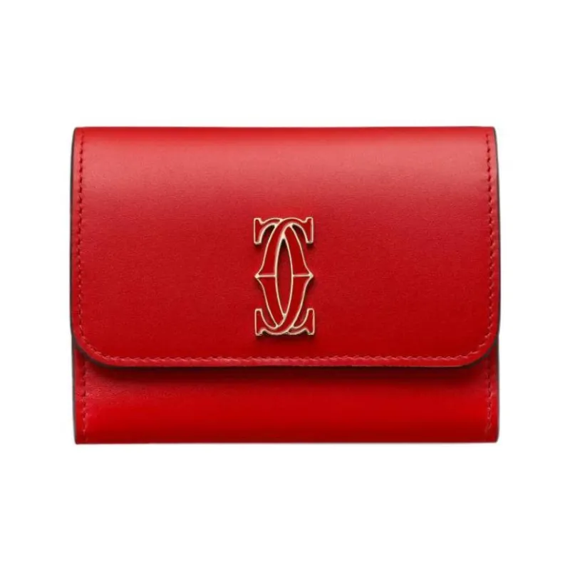 CARTIER Calfskin Wallet Women's Cherry Red-0