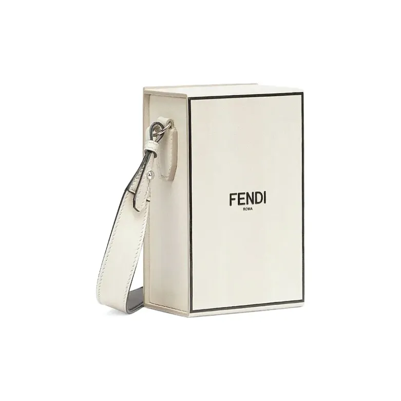 FENDI Calfskin Box Bag Cell Phone Pouch Shoulder Bag Crossbody Bag Unisex White-2