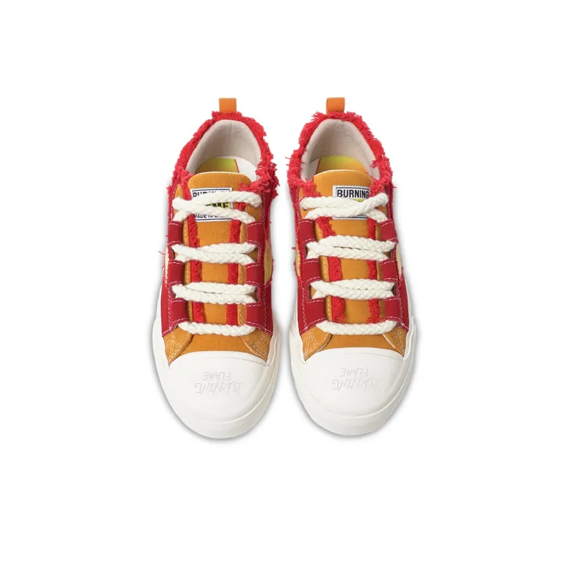 BURNING FLAME Shoes Height Increasing Abrasion Resistant Slip Resistant Low Top Canvas Shoes Unisex Red Velvet-3