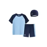 Blue and Black Swimsuit+Swimming Shorts+Swimming Cap