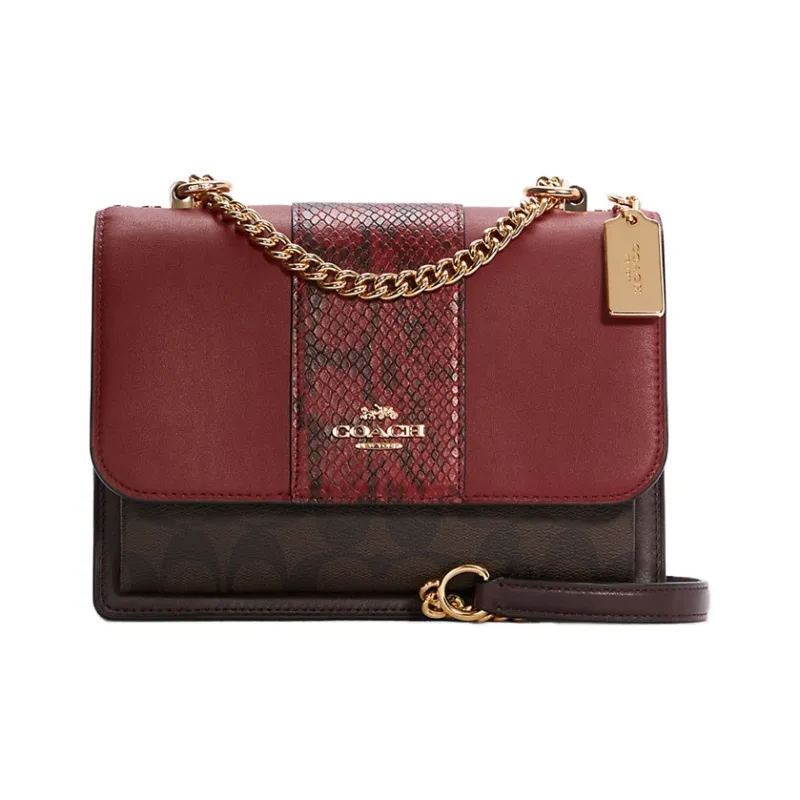 COACH Klare Leather Trunk Bag Shoulder Bag Crossbody Bag Small Size Women's Red Brown Multicolor-0