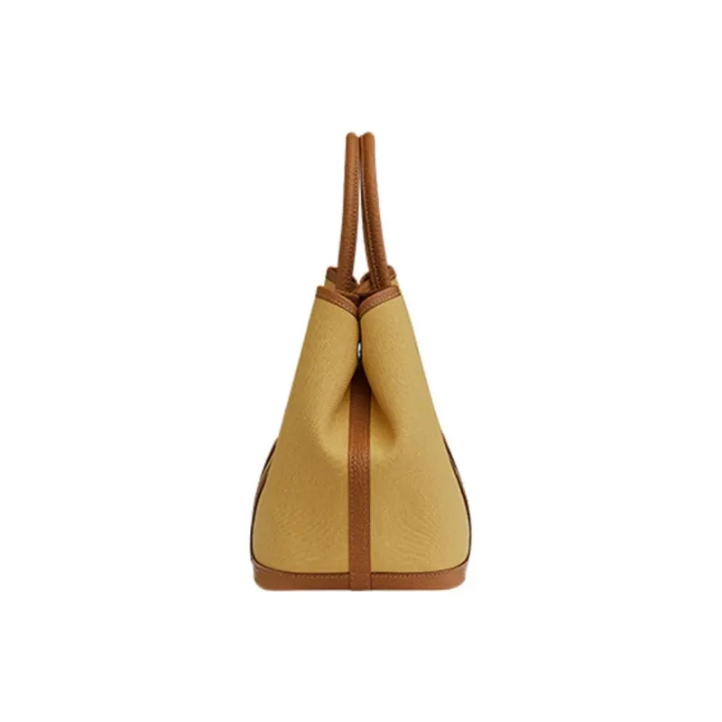 HERMES Garden Party Canvas With Negonda Calfskin Garden Bag Canvas Bag Handbag Unisex Ginger Yellow-1