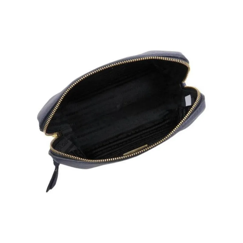 PRADA Leather Makeup Clutch Small Size Women's Marine Blue-4
