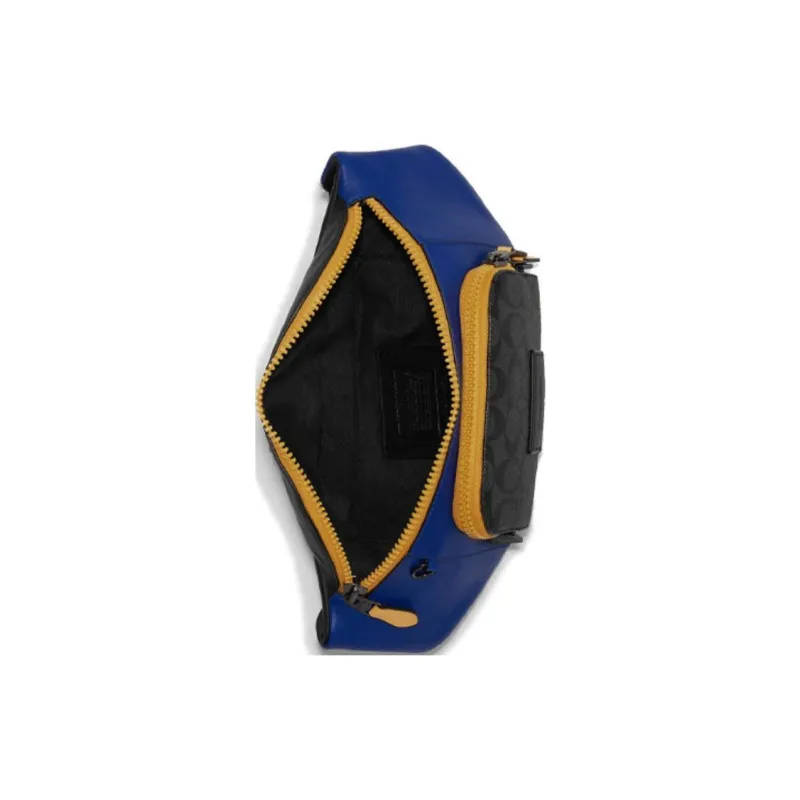COACH Cow Leather Sling Bags One Shoulder Crossbody Fanny Pack Large Size Men's Black & Blue & Yellow-2