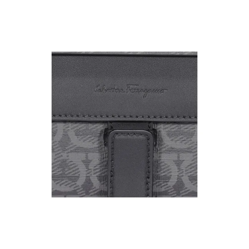 FERRAGAMO GANCINI Calfskin With Polyurethane Messenger Bag Crossbody Bag Shoulder Bag Men's Dark Gray-3