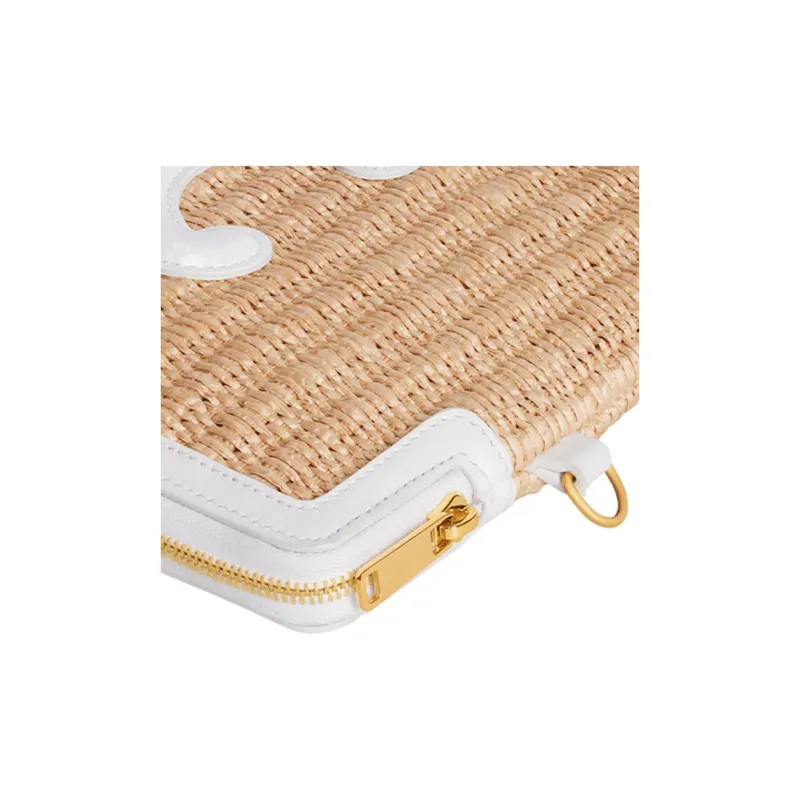 CELINE Fabric Cow Leather Patchwork Binding Clutch Small Size Women's Natural/White-4