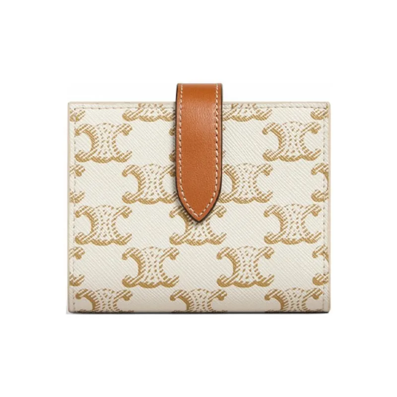 CELINE Sheepskin Decorative Ribbon Artificial Leather Wallet Small Size Women's Candy Color/White-2