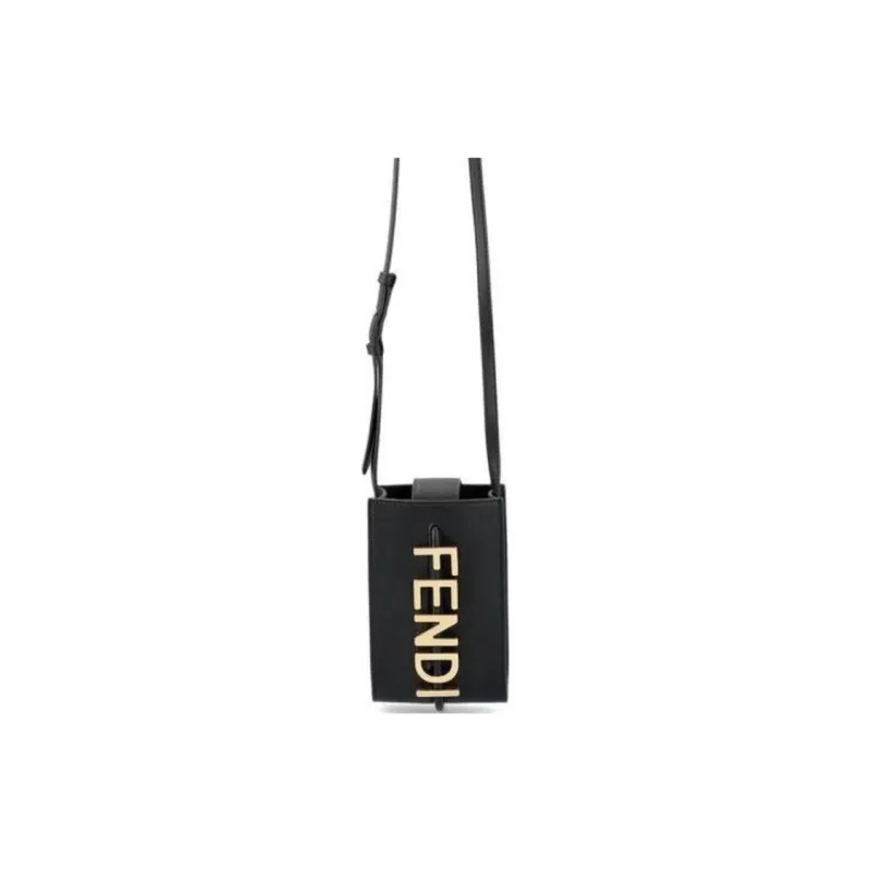 FENDI Fendigraphy Leather Cell Phone Pouch Men's Black-3