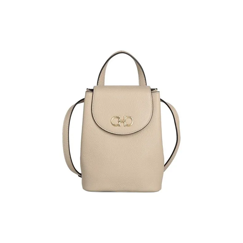 FERRAGAMO GANCINI Cow Leather Backpack Mini Women's Beige-0