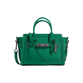 COACH Swagger Leather Shoulder Bag Crossbody Bag Handbag Medium Size Women's Black Copper Green