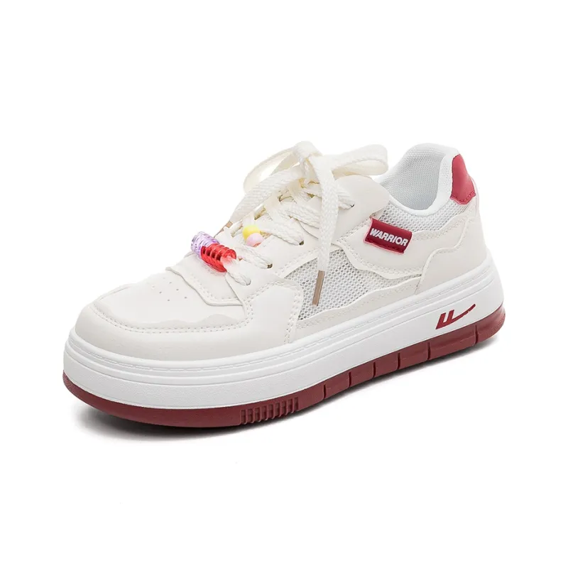 Warrior Warrior Wear Resistant Slip Resistant Low Top Skateboard Shoes Women's White Burgundy-2