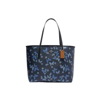 COACH City Leather Tote Bag Shopping Bag Shoulder Bag Handbag Large Size Women's Black Blue