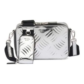 PRADA Brique Leather Crossbody Bag Shoulder Bag Men's Silver