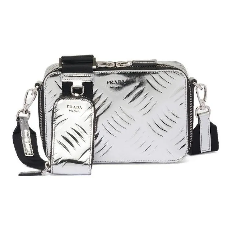 PRADA Brique Leather Crossbody Bag Shoulder Bag Men's Silver-0
