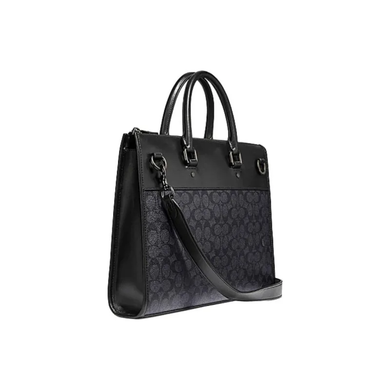 COACH Canvas With Leather Briefcase Shoulder Bag Crossbody Bag Handbag Large Size Men's Charcoal Black-1
