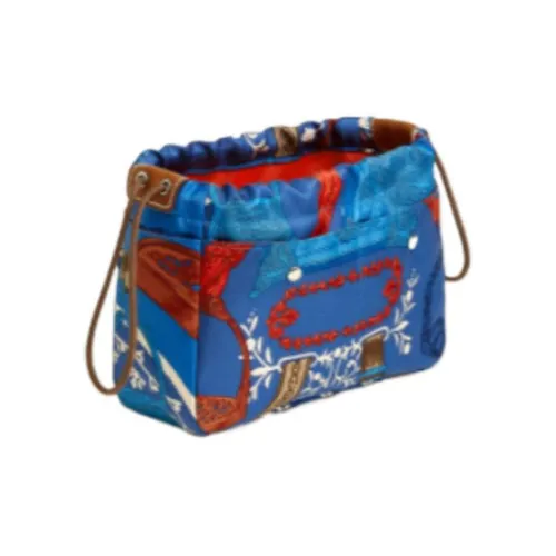 HERMES Silk Barenia Calfskin Clutch Women's Mosaic Blue/Greek Blue/Light Tawny