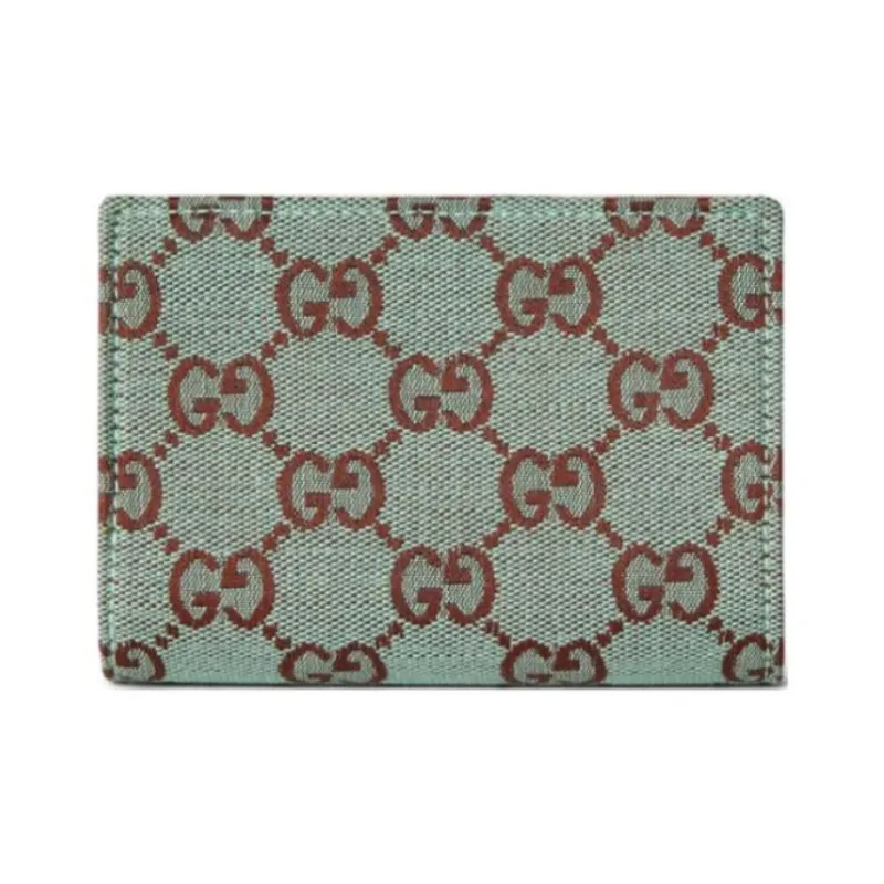 GUCCI Canvas With Leather Coin Purse Women's Light Blue & Brown-2