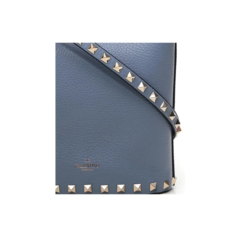Valentino Rockstud Calfskin Bucket Bag Shoulder Bags Handbags Mini Women's Blue-4