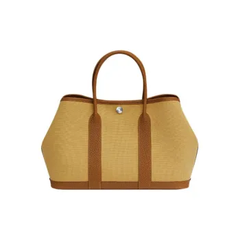 HERMES Garden Party Canvas With Negonda Calfskin Garden Bag Canvas Bag Handbag Unisex Ginger Yellow