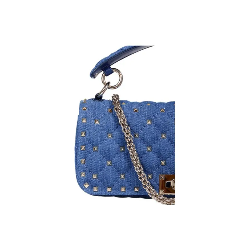 Valentino ROCKSTUD Denim Shoulder Bag Crossbody Bag Handbag Women's Light Blue-3