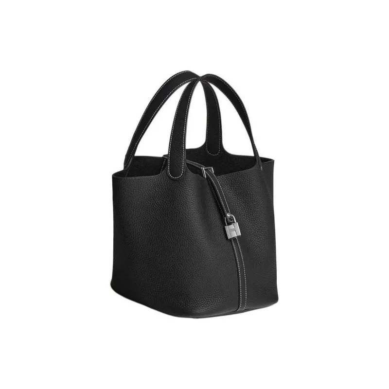HERMES Picotin Lock Clemence Bullock Leather Basket Bag Handbag Bucket Bag Women's 89 Noir Black-1