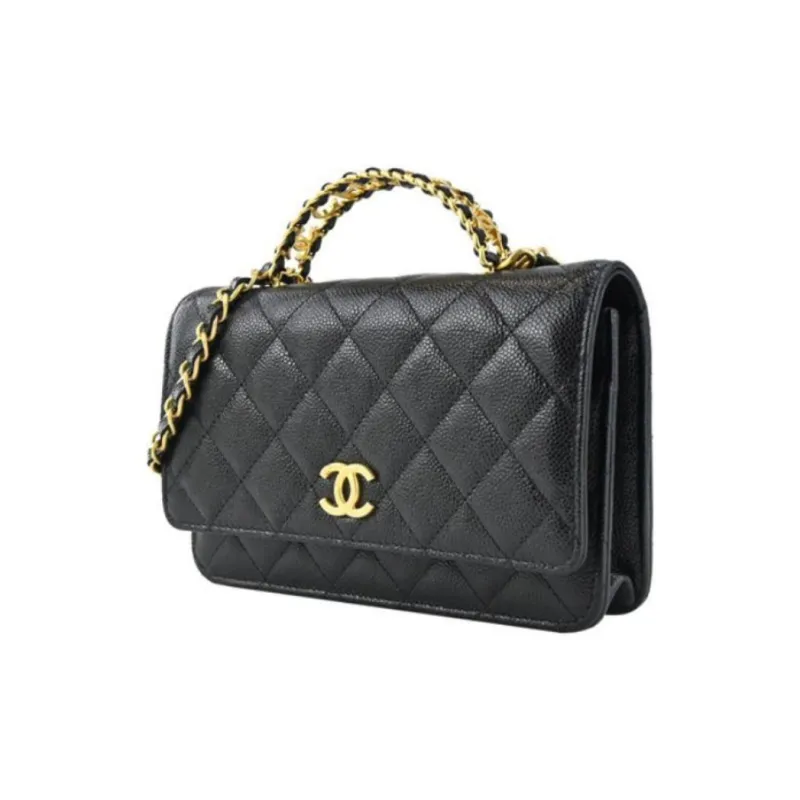 CHANEL WOC Grain Embossed Calfskin Chain Bag, Handbag, Shoulder Bag, Crossbody Bag Women's Black-3