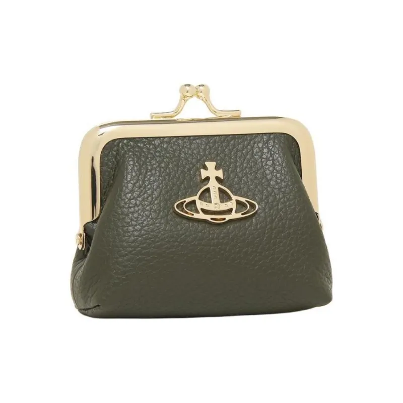 Vivienne Westwood Grain Leather Coin Purse Mini Women's Green Light Gold-1