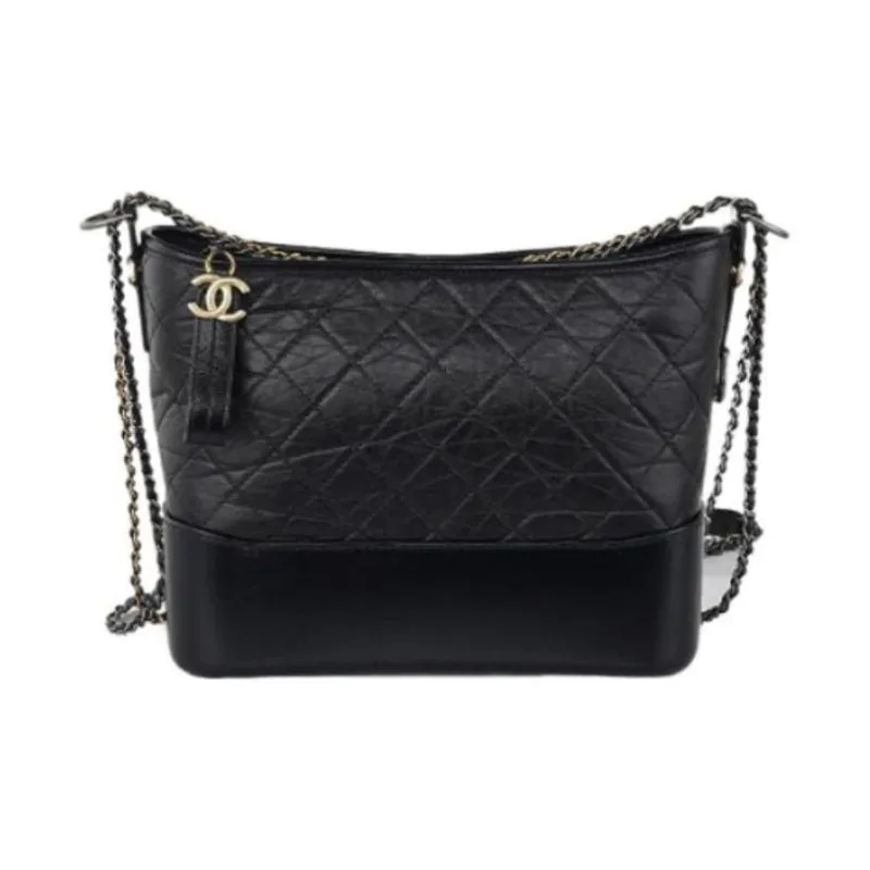 CHANEL Gabrielle Cow Leather Hobo Bag, One Shoulder Crossbody Backpack Tubas Women's Black-3