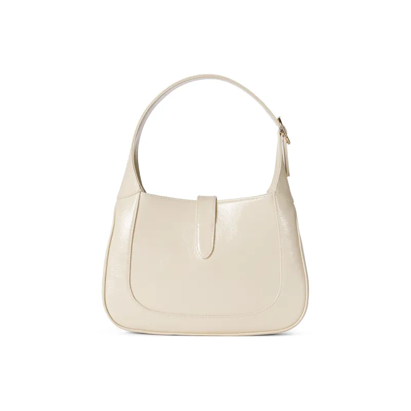 GUCCI Jackie 1961 Patent Leather Handbag, Shoulder Bag Trumpets Women's Ivory White-4