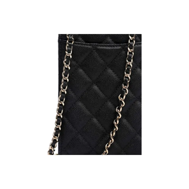 CHANEL Grain Embossed Cow Leather Shoulder Bag, Crossbody Bag With Cell Phone Pouch Women's Black-4