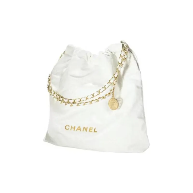 CHANEL 22Bag Shiny Calfskin Tote Bag, Shopping Bag, Handbag, Shoulder Bag Tubas Women's White-1