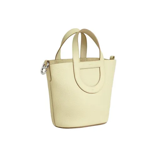 HERMES In The Loop Clemence Bullhide With Swift Calfskin Basket Bag Pig Nose Bucket Bag Handbag Women's Milton Yellow