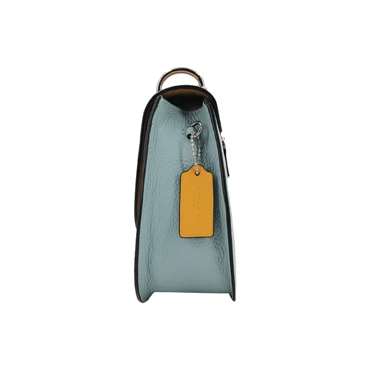 COACH Remi Leather Saddle Bag, Crossbody Bag, Shoulder Bag Women's Khaki & White Sky Blue-2