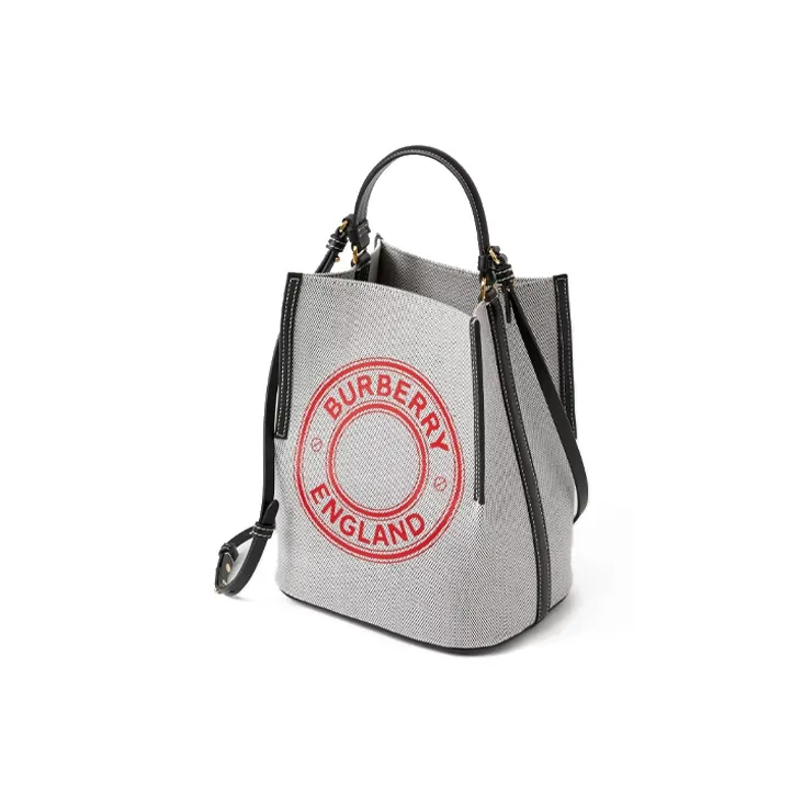 Burberry Canvas Canvas Bag Peggy Bucket Bag Crossbody Handbag Shoulder Bag Small Size Women's Black/Fire Red-2