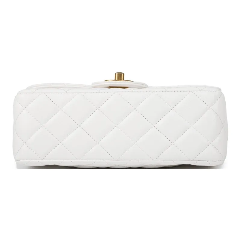 CHANEL Lambskin Flap Bag Handbag, Shoulder Bag, Crossbody Bag Mini Women's White-3