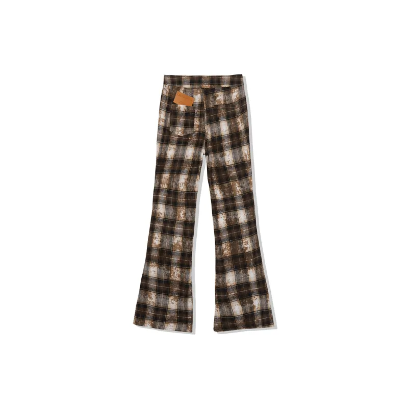 LA CRAWFISH Casual Pants Women's Yellow Coffee Plaid-1