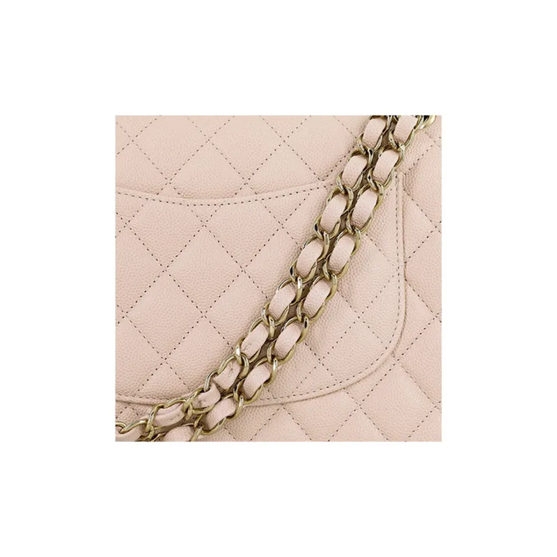 CHANEL Classic Flap CF Grain Calfskin Handbag, Crossbody Bag Women's Ivory-4