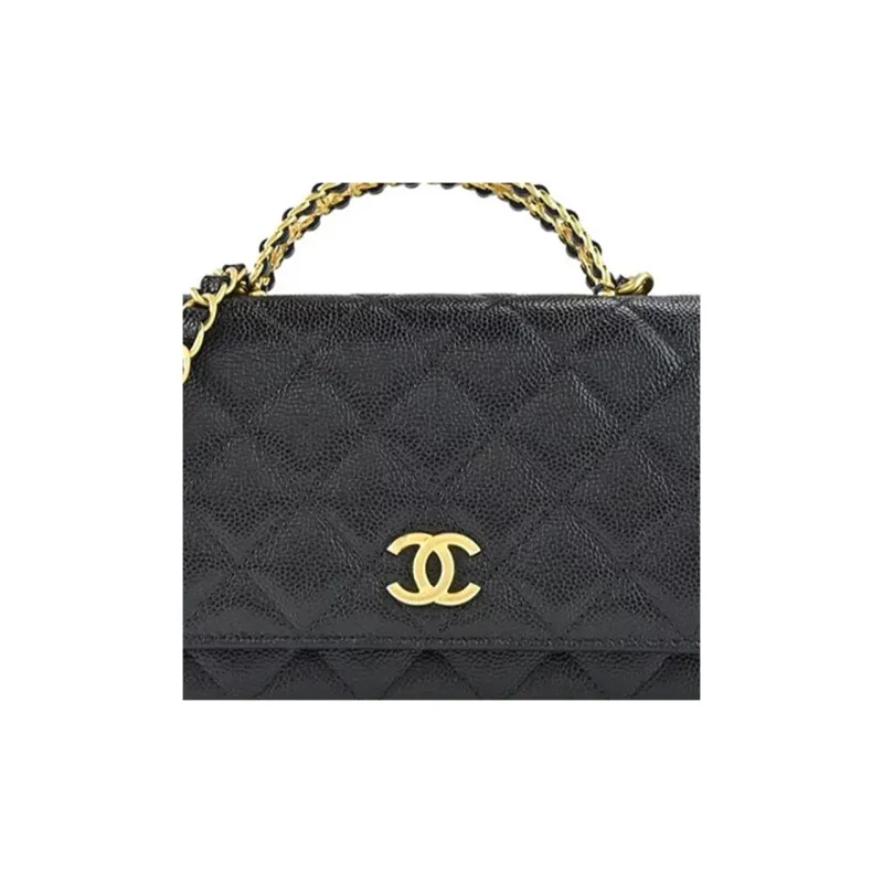 CHANEL WOC Grain Embossed Calfskin Chain Bag, Handbag, Shoulder Bag, Crossbody Bag Women's Black-5