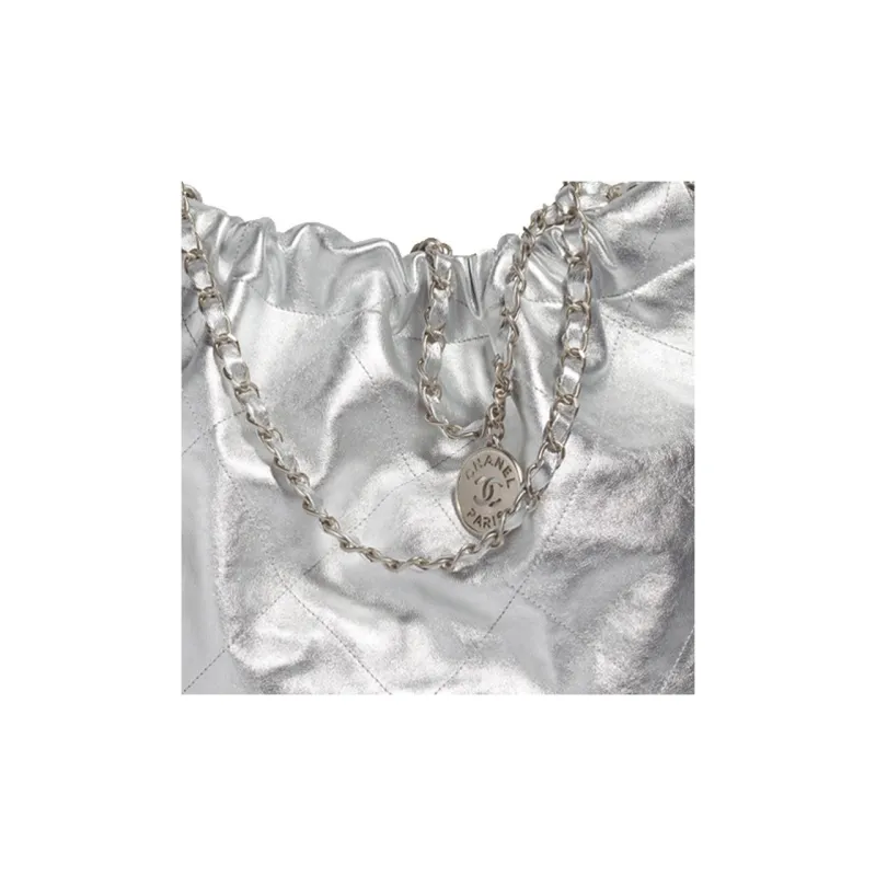 CHANEL 22Bag Gold Coin Collection Calfskin Bucket Bags Crossbody Bag, Shoulder Bag Medium Size Women's Silver-3