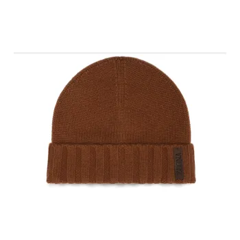 Zegna Cashmere Calfskin Beanies Unisex Brown